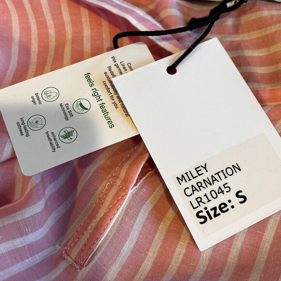 Lola River Pink White Striped Miley Popover Top Carnation Small Linen Blend - Picture 5 of 7